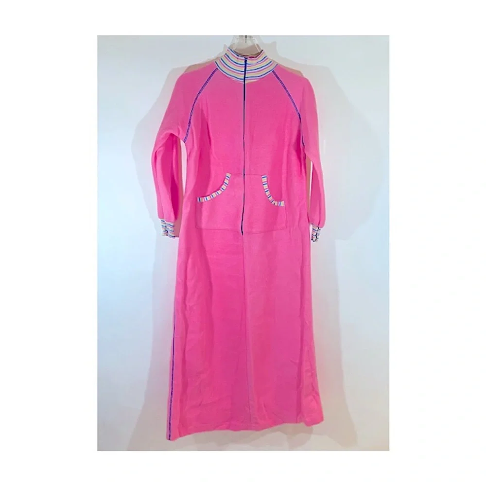 Obion Vintage Pink Fleece Long Robe - Picture 1 of 8